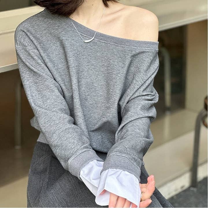 Pullover-Sweatshirt mit Rundhalsausschnitt in Uni-Farbe für den Großhandel von Plush Looks