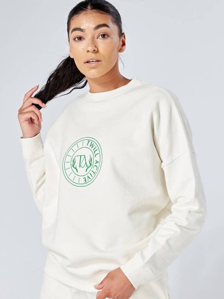 Twill Active Essentials Oversized Crewneck Sweatshirt White for wholesale by Twill Active LLC