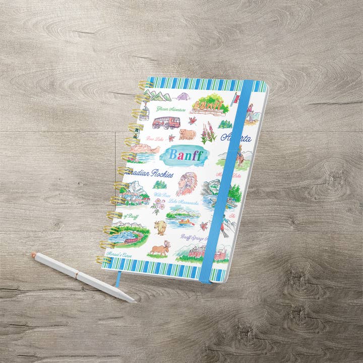 Banff Alberta A5 Spiral Notebook – Illustrated Souvenir Travel Journal for wholesale by Northern Icons Canada