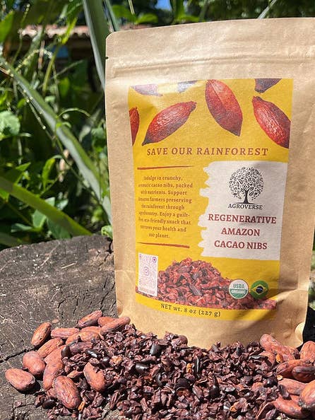 Régénératif de la forêt amazonienne 8 onces de grué de cacao biologique pour la vente par Agroverse.shop