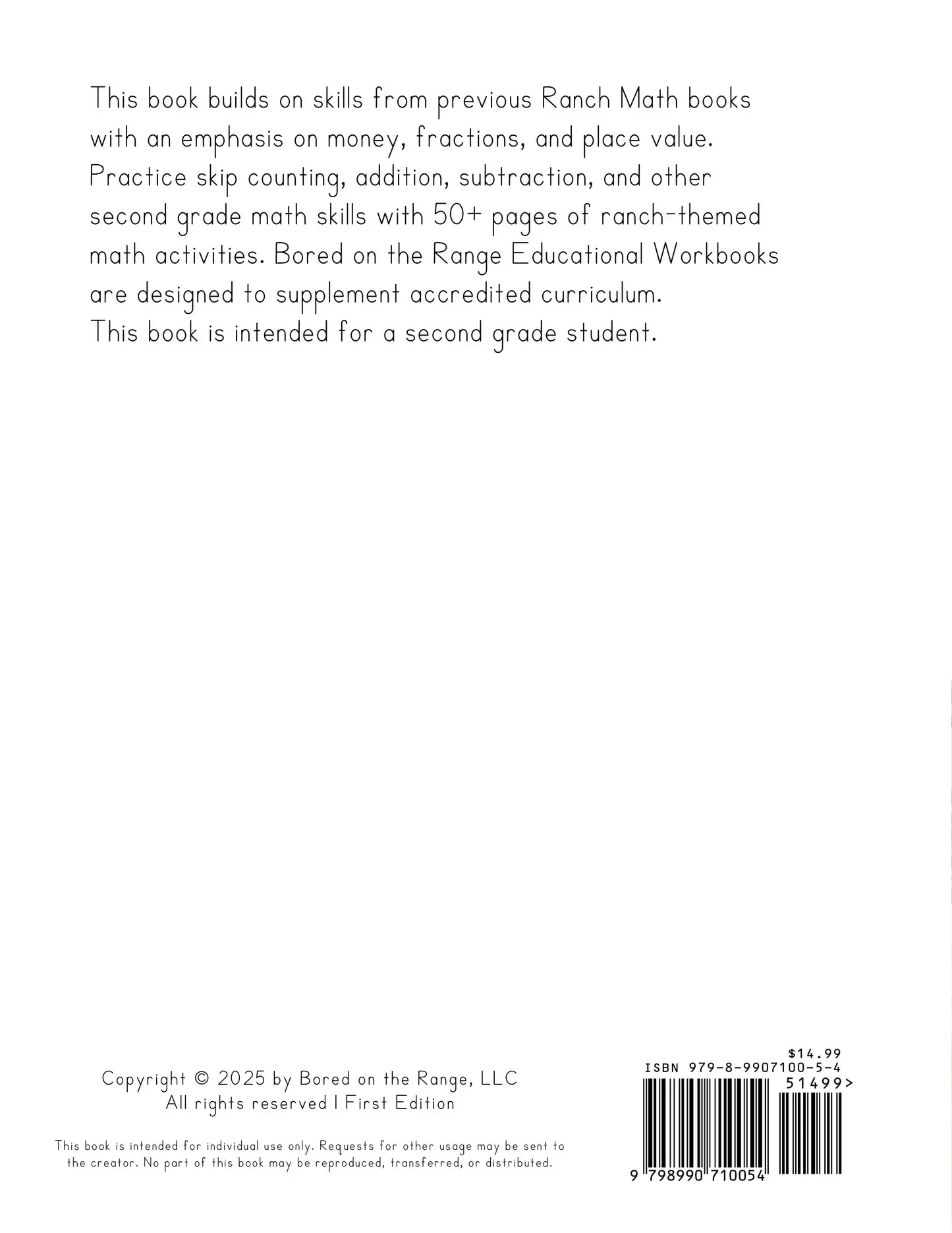 Bored on the Range, LLC - Wholesale Early Reader Book (6-8) - Ranch Math Grade 2: Money, Fractions, and Place Value1