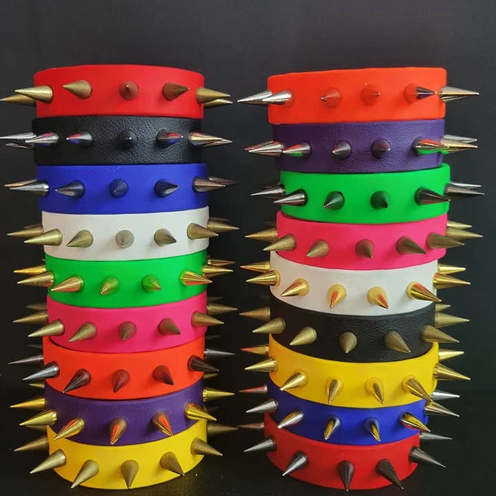 Flip The Record - Wholesale Woven/Braided Bracelet - Vegan Leather 3/4' Wide Single Row Spike Bracelet