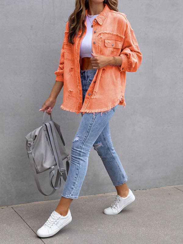 Plush Looks - Wholesale Shirt Jacket/Shacket - Women's - Long Sleeves Loose Fringed Pockets Lapel Outerwear14