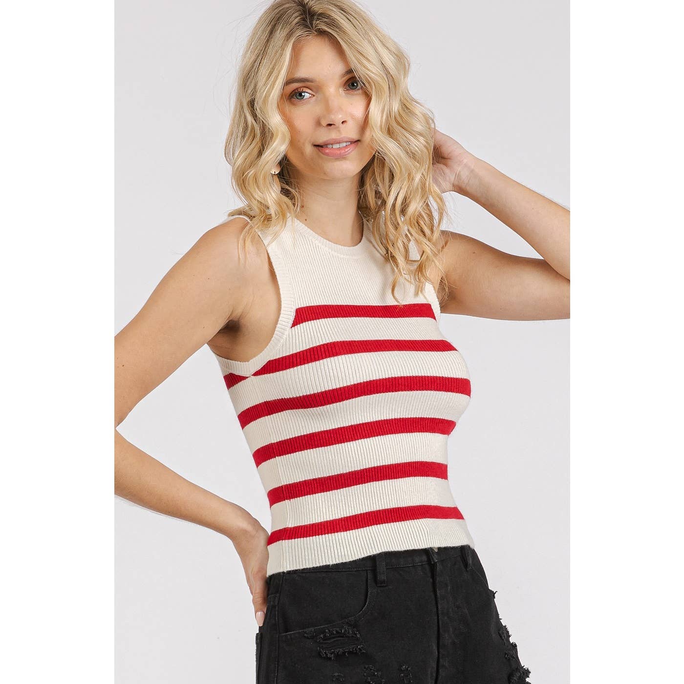 mittoshop – Engroshandel Pullover - Dame – STRIBET PRINT SWEATER STRIKKET TANK TOP17