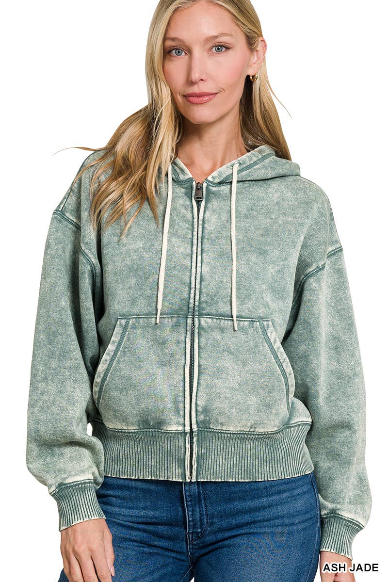 42POPS - Wholesale Hoodie - Women's - .._ SI-25313 Acid Wash Fleece Cropped Zip Up Hoodie12