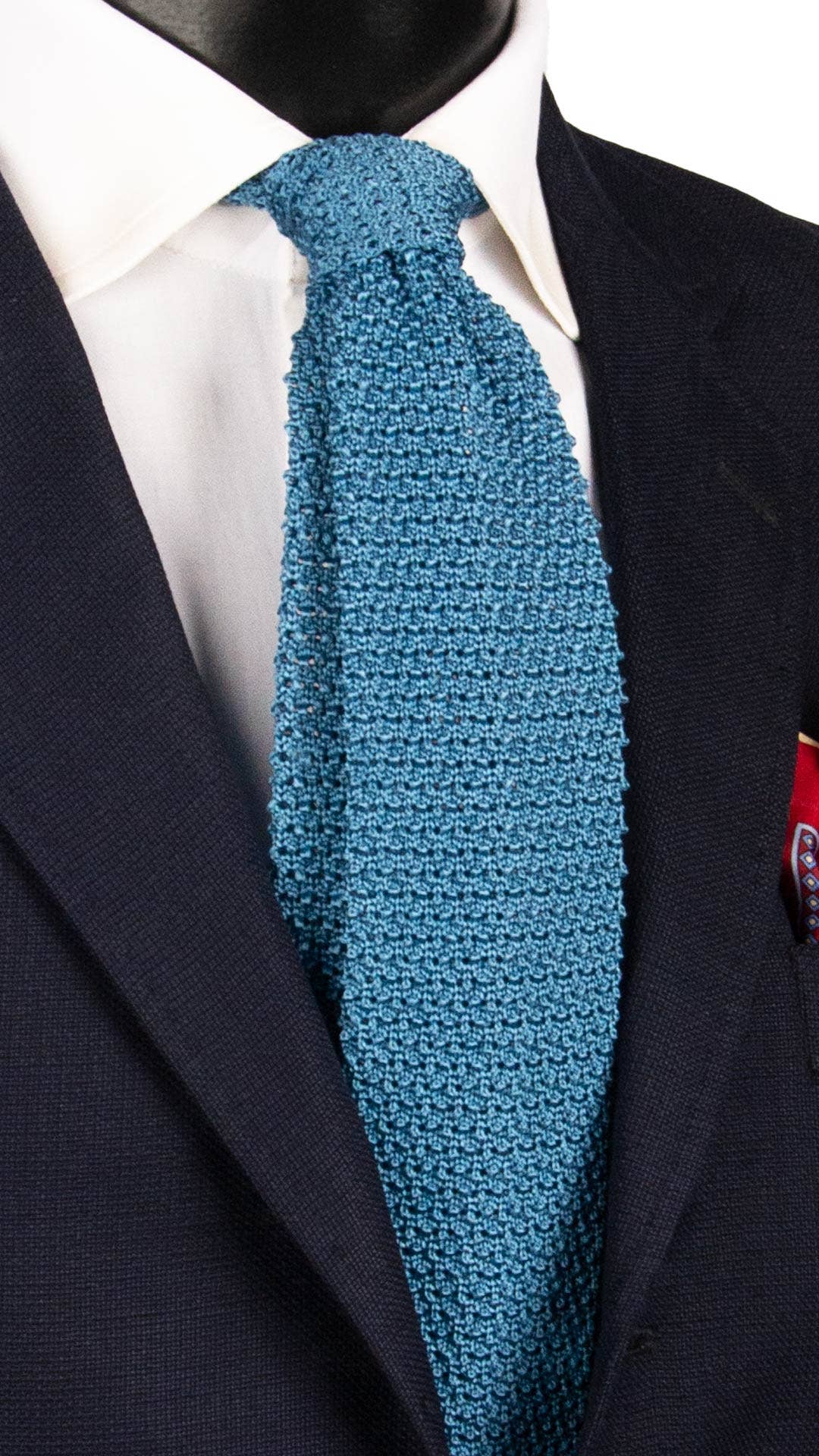 Graffeo Cravatte - Vente Cravate – homme - Cravate Tricot en Maille de Soie Bleu Ciel Uni TRI7670