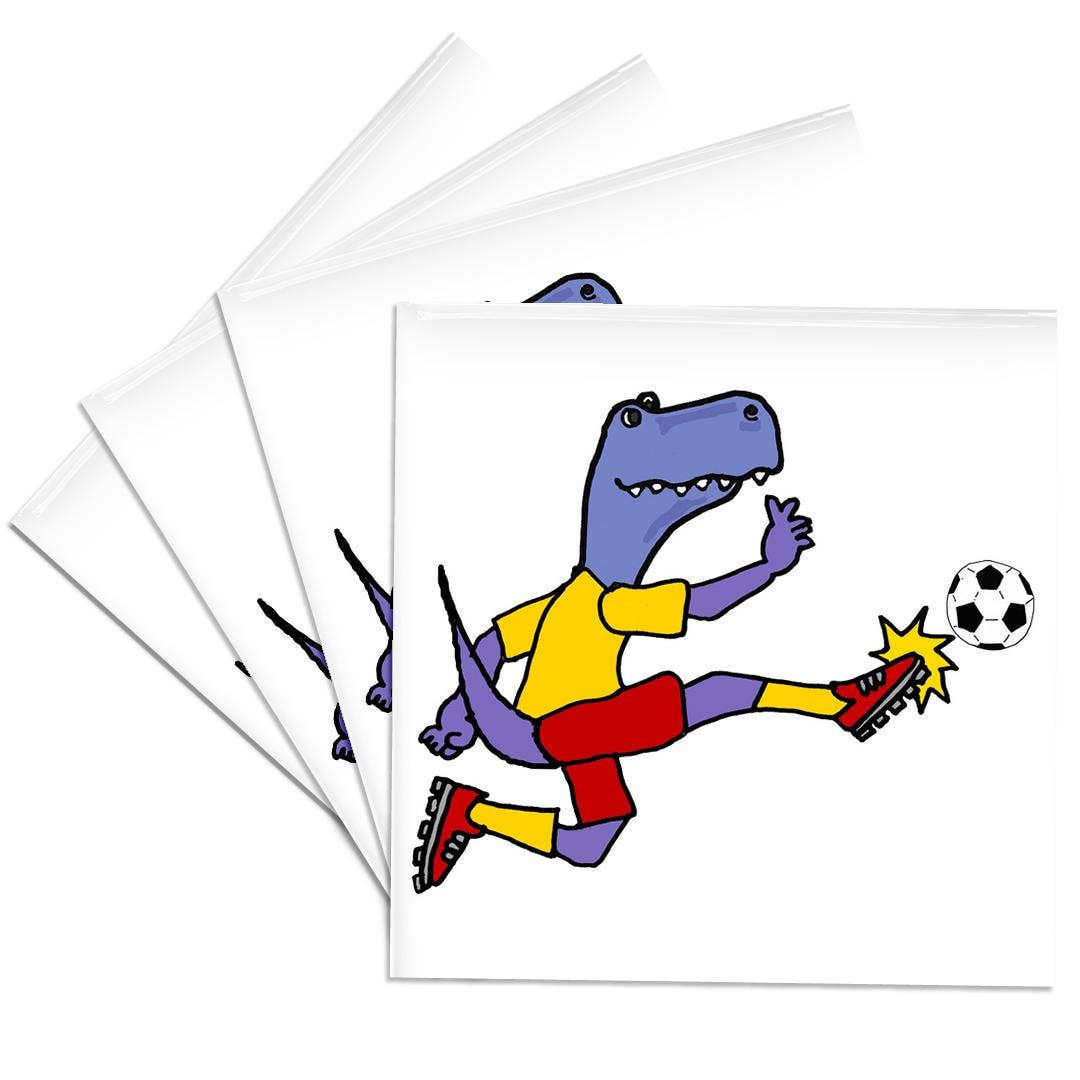 3dRose - Wholesale Coasters - 3dRose, Cute funny T-rex Dinosaur Playing Soccer Kicking Ball Cartoon Sports, Coaster0