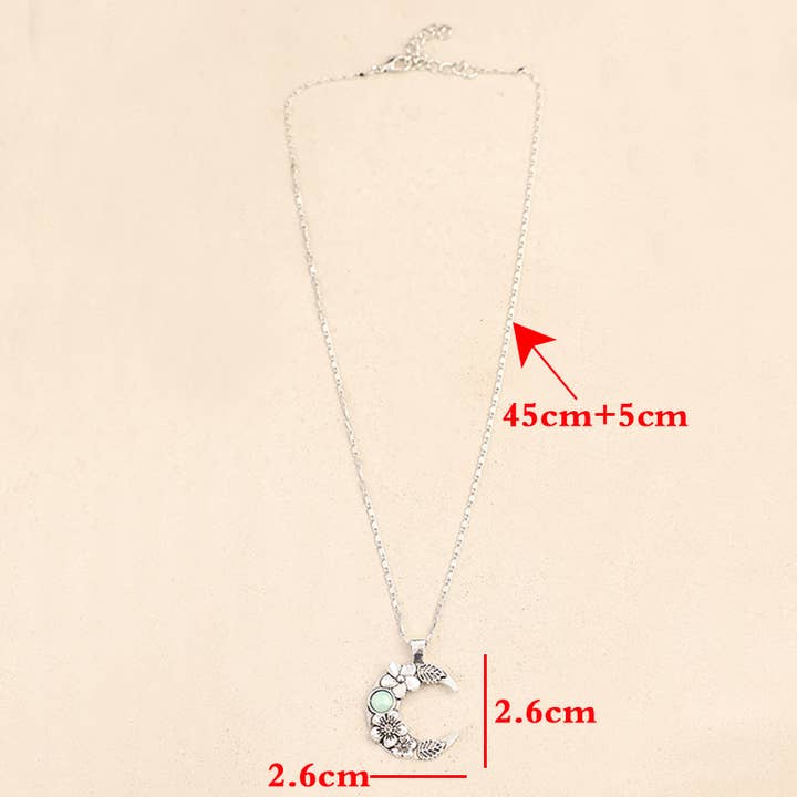 Gray Bohemian Crescent Moon Floral Inlay Alloy Pendant SP550 for wholesale on Faire5