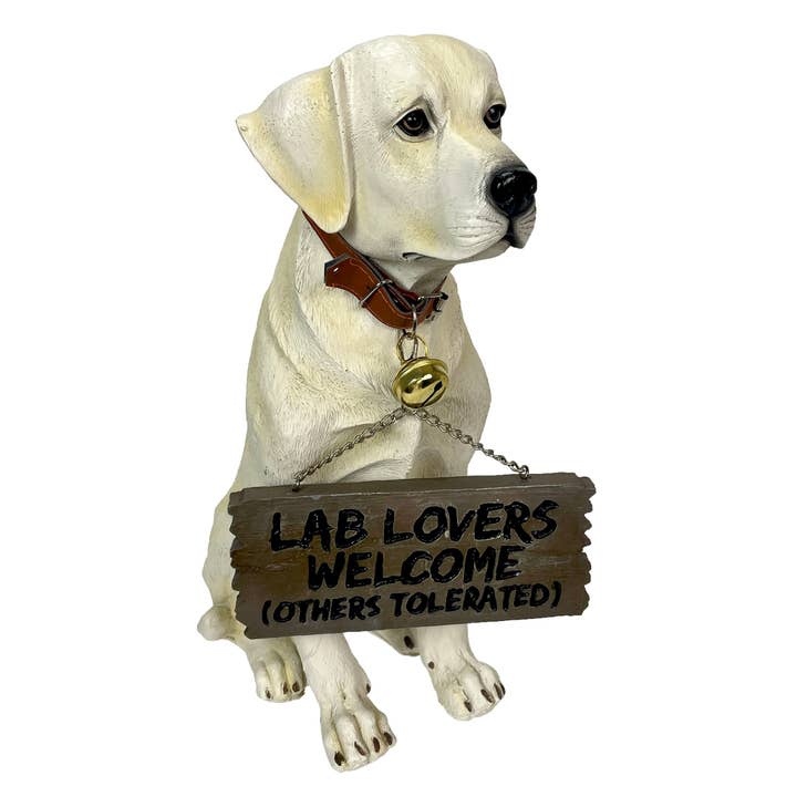 Statue de Labrador Retriever avec panneau de bienvenue réversible pour la vente par Zeckos