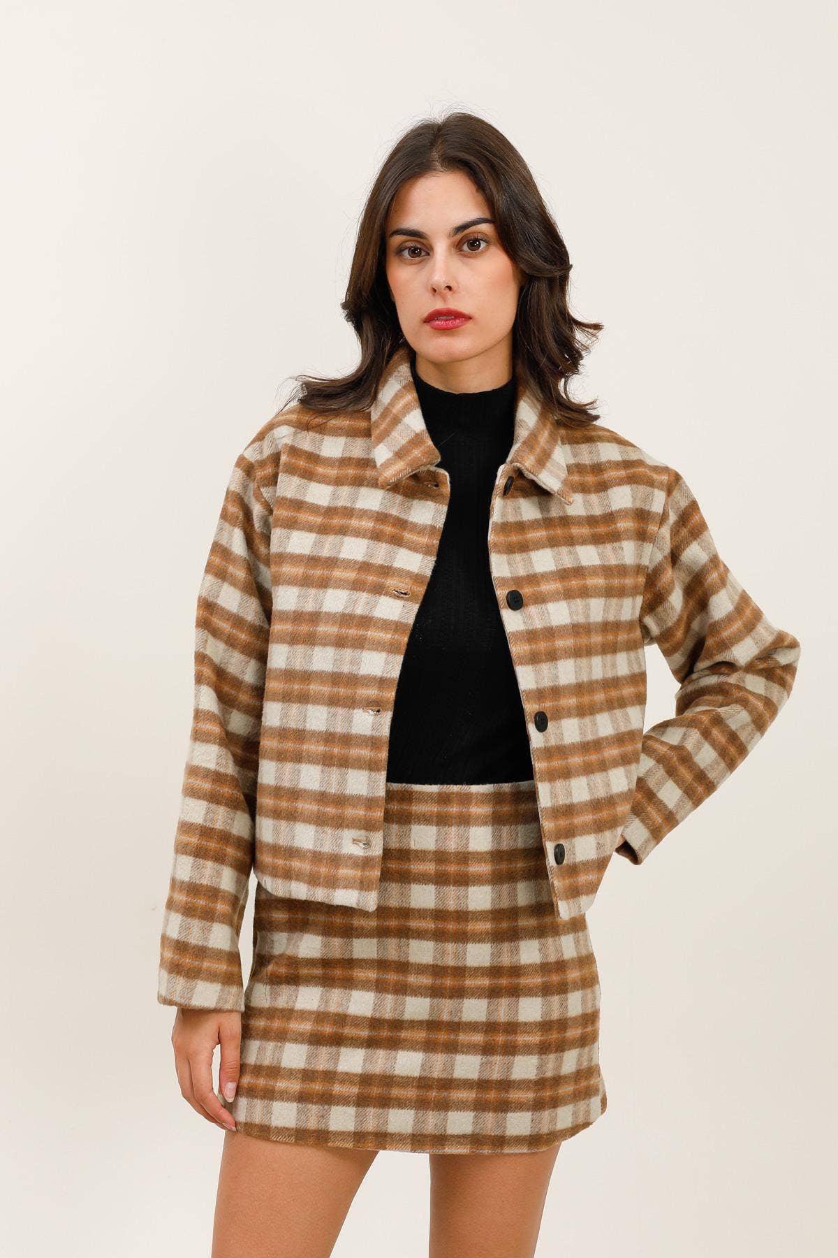 Beige 5887 CHECKED JACKET for wholesale on Faire