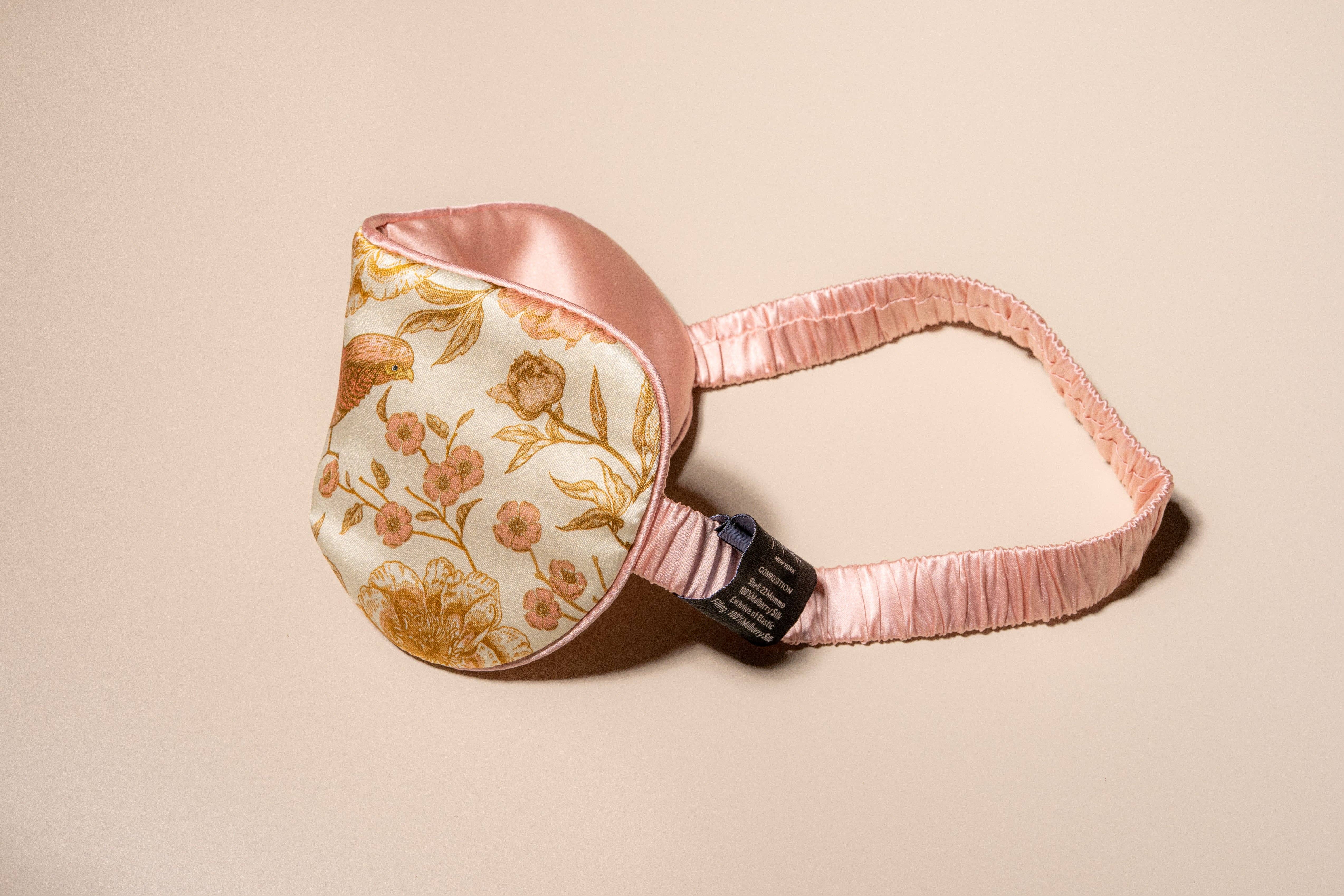Muraki - Wholesale Sleep/Eye Mask - Pearl Pink Bird Printed Silk Eye Mask4