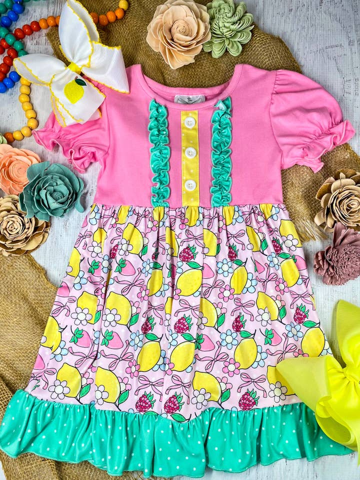 Pink Lemon Berry Ruffle Dress for wholesale by The Hair Bow Company