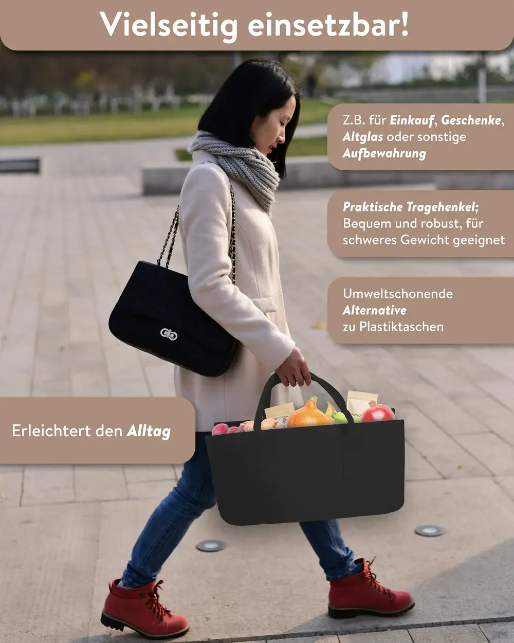 Close Up GmbH - Wholesale Draagtas - Dames - Close Up vilten tas haardhout zwart draagtas, vilten tas2