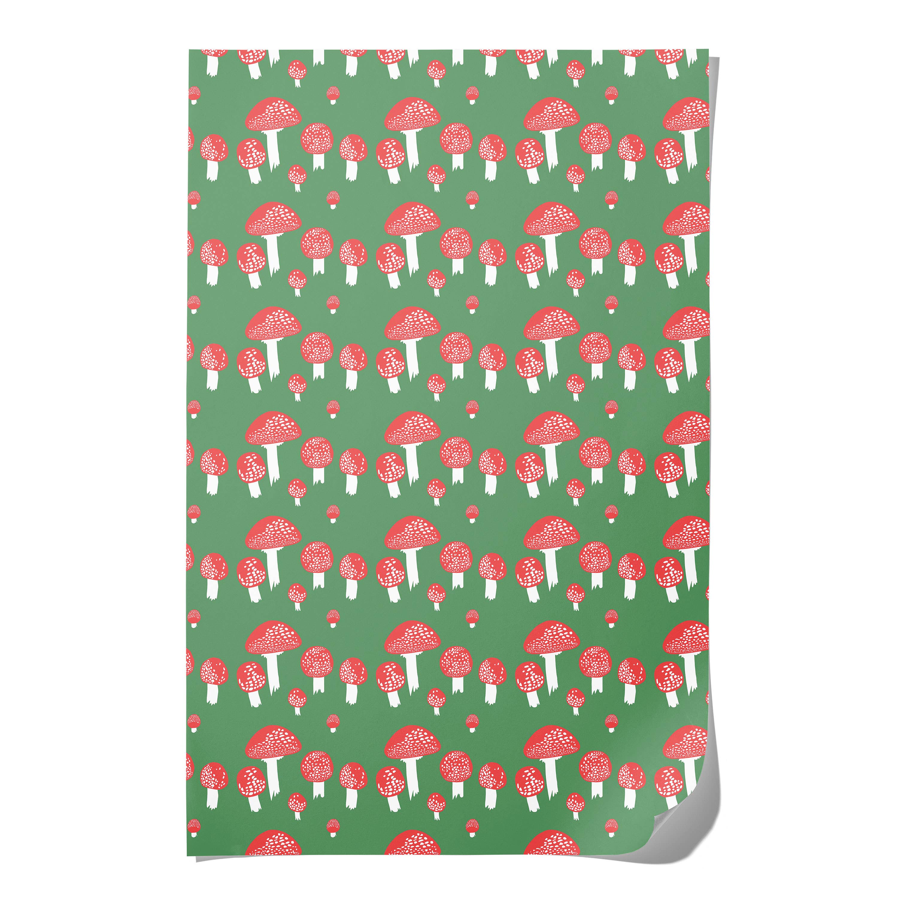 Red Cap Cards - Wholesale Flat Wrap - Festive Mushrooms wrapping paper1