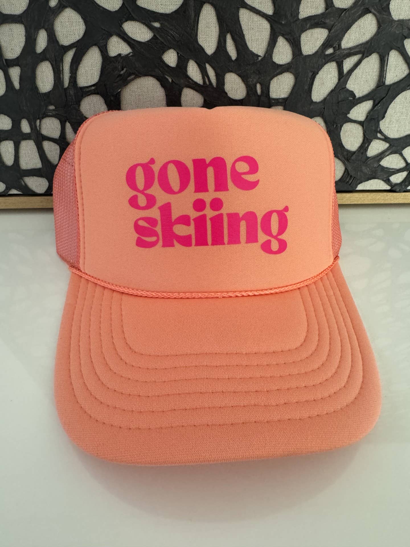 Arnie + Ollie - Wholesale Trucker Hat - Women's - Gone Skiing - Coral Trucker1