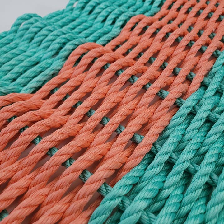 Little Salty Rope - Wholesale Door Mat - Lobster Rope Mat, Teal and Coral Orange