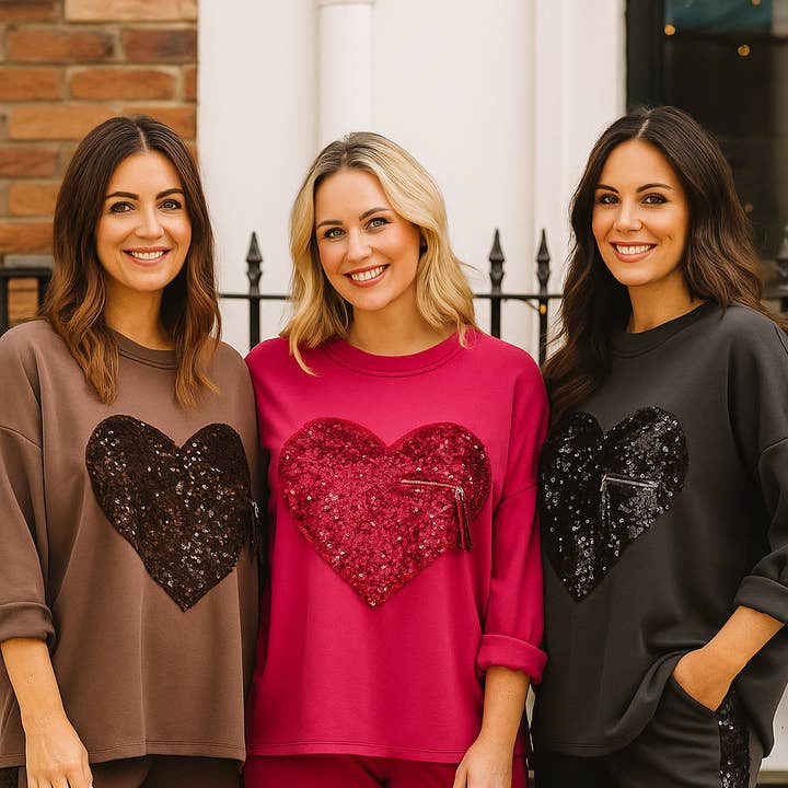 Kurt Muller - Wholesale Sweatshirt – Women's - Sequin velour Heart Scuba Sweatshirt0