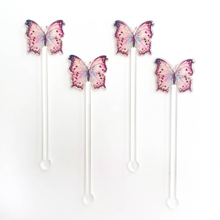 Mother of Pearl Butterfly Acrylic Stir Sticks for wholesale by Cami Monet