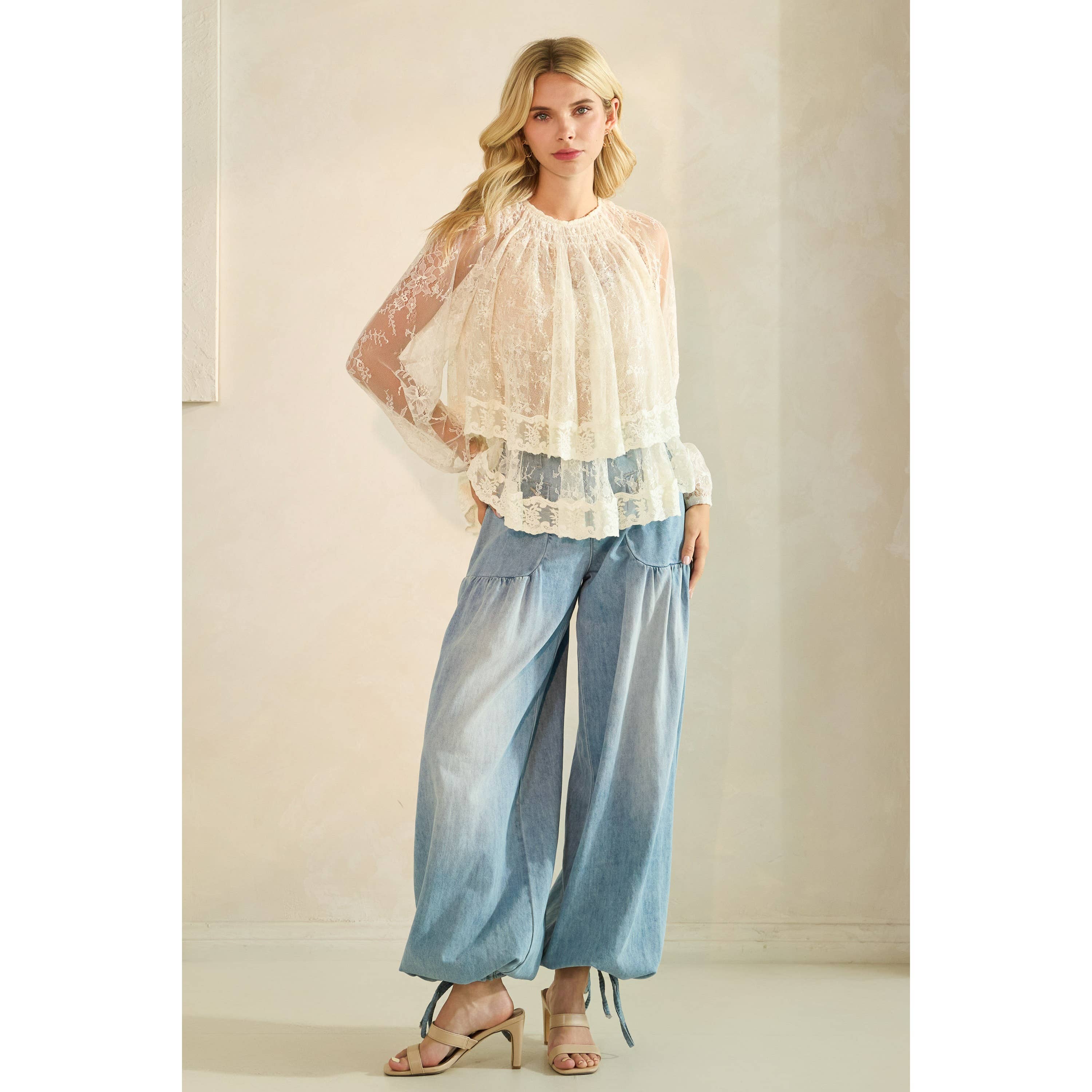 Veveret – Großhandel Tunika – Damen – Rüschen-Spitzen-Top mit langen Ärmeln14