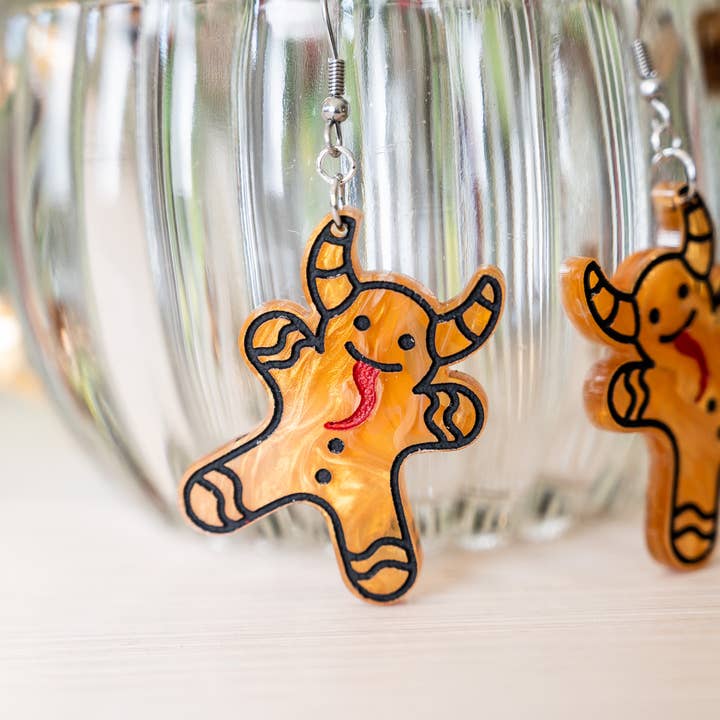 HoneyGlow Designs - Wholesale Dangle Earrings - Krampus Gingerbread man earrings