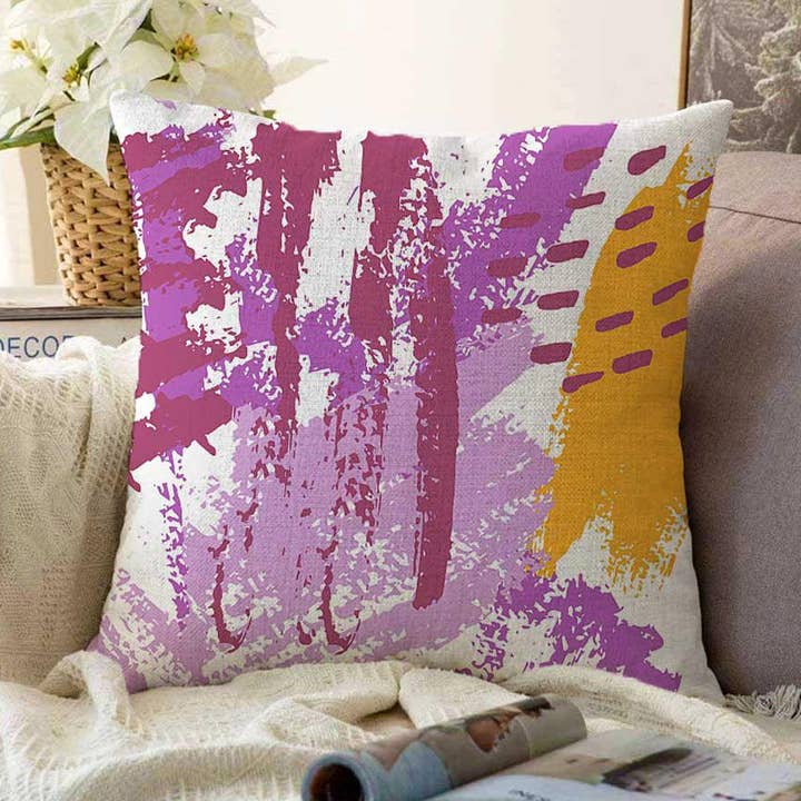 Pillow Covers with Yellow & Pink Abstract Patterns for wholesale by OyzShop