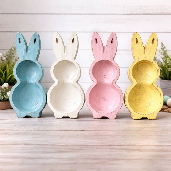 Couleurs printanières les plus sûres — Bols lapin — Prêts pour bougies, style champêtre pour la vente par Wood Bowl Candle Supply