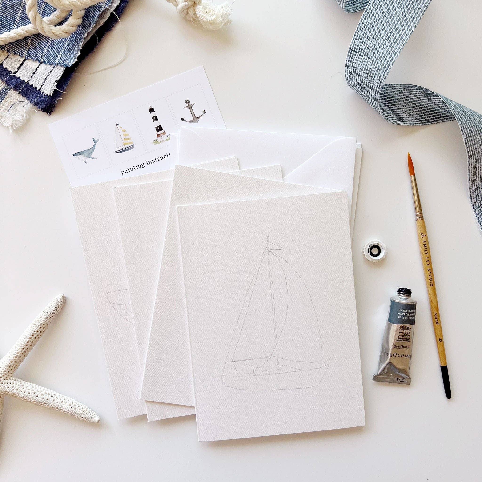 emily lex studio – wholesale Stationery/notecard set – seaside paintable watercolor notecard set2