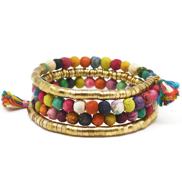 Anju Jewelry - Wholesale Beaded Bracelet - Aasha Kantha Coil with Tassel Ends Handcrafted Bracelet