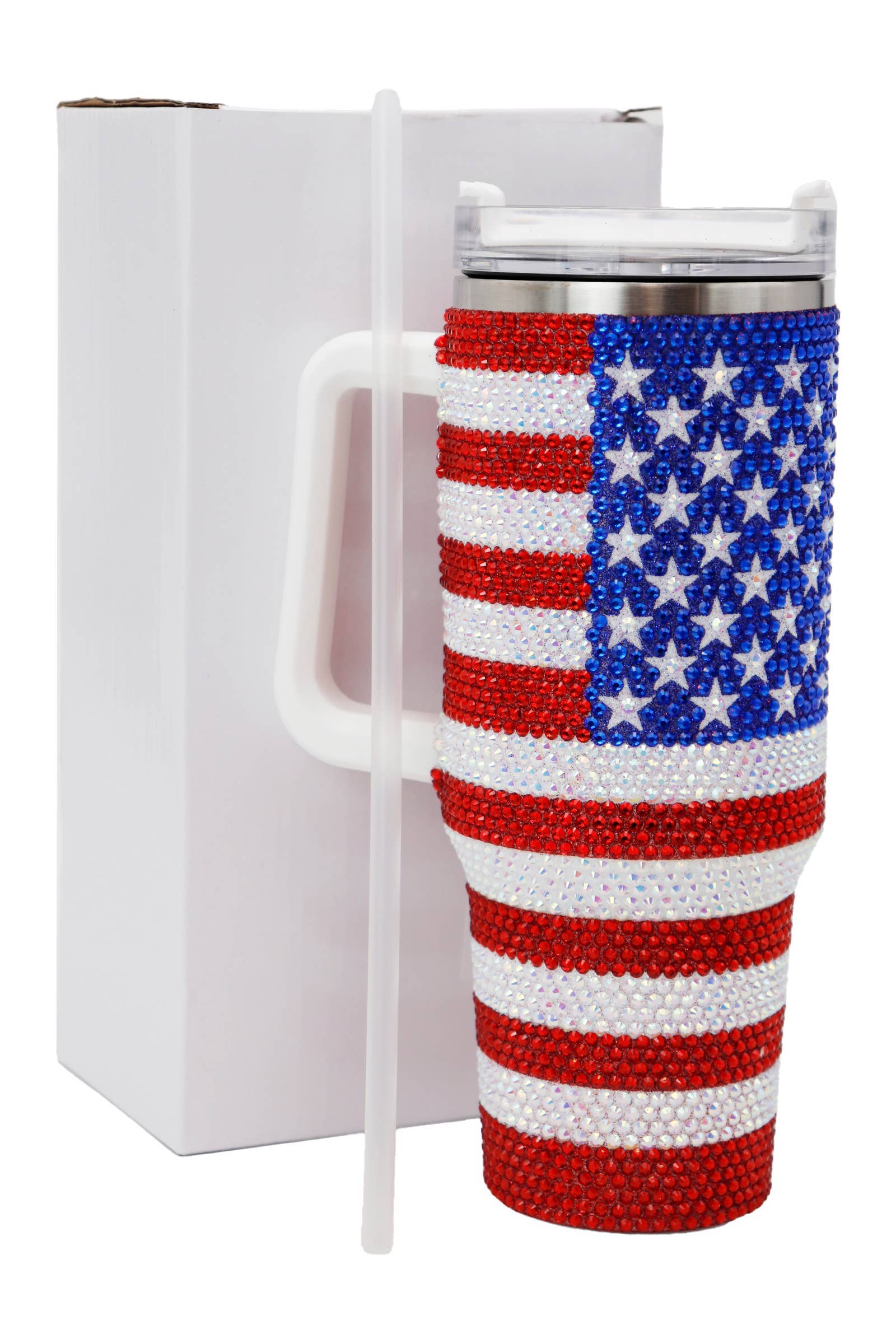 BANDEIRA AMERICANA Copo Térmico Isolado com Brilho e Glitter da Bandeira Americana - 40 Oz para venda a revendedores na Faire3