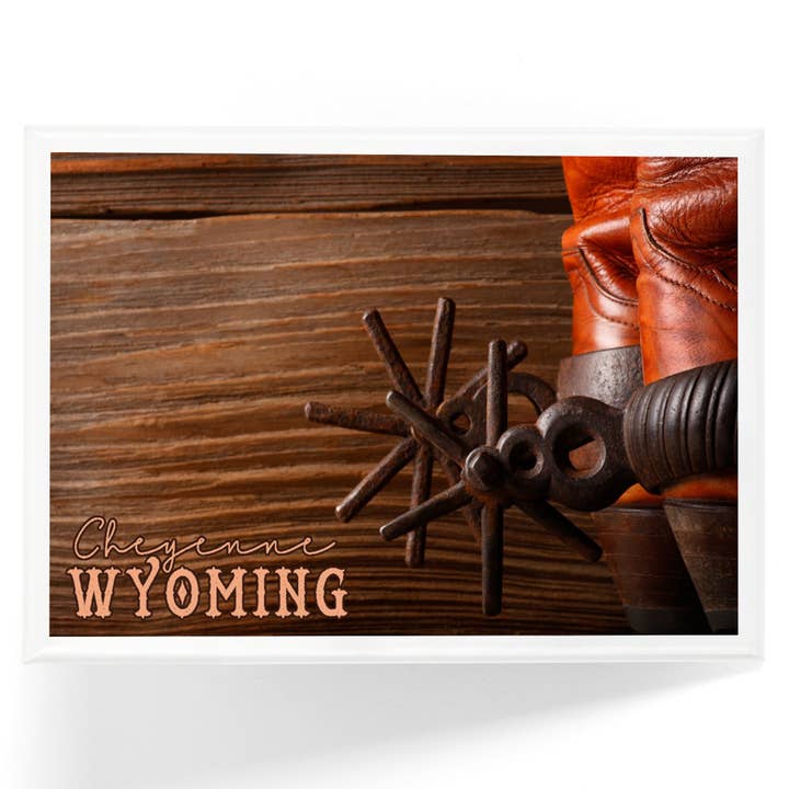 MAGNET Cheyenne, Wyoming, Cowboy Boots & Spurs for wholesale by Lantern Press