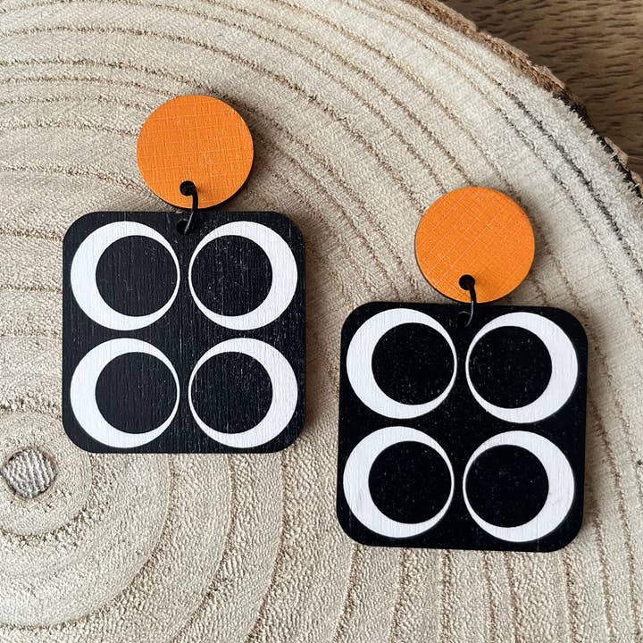 The 60s style 2.0 ~ rounded square retro wood earrings for wholesale by Soul and Style