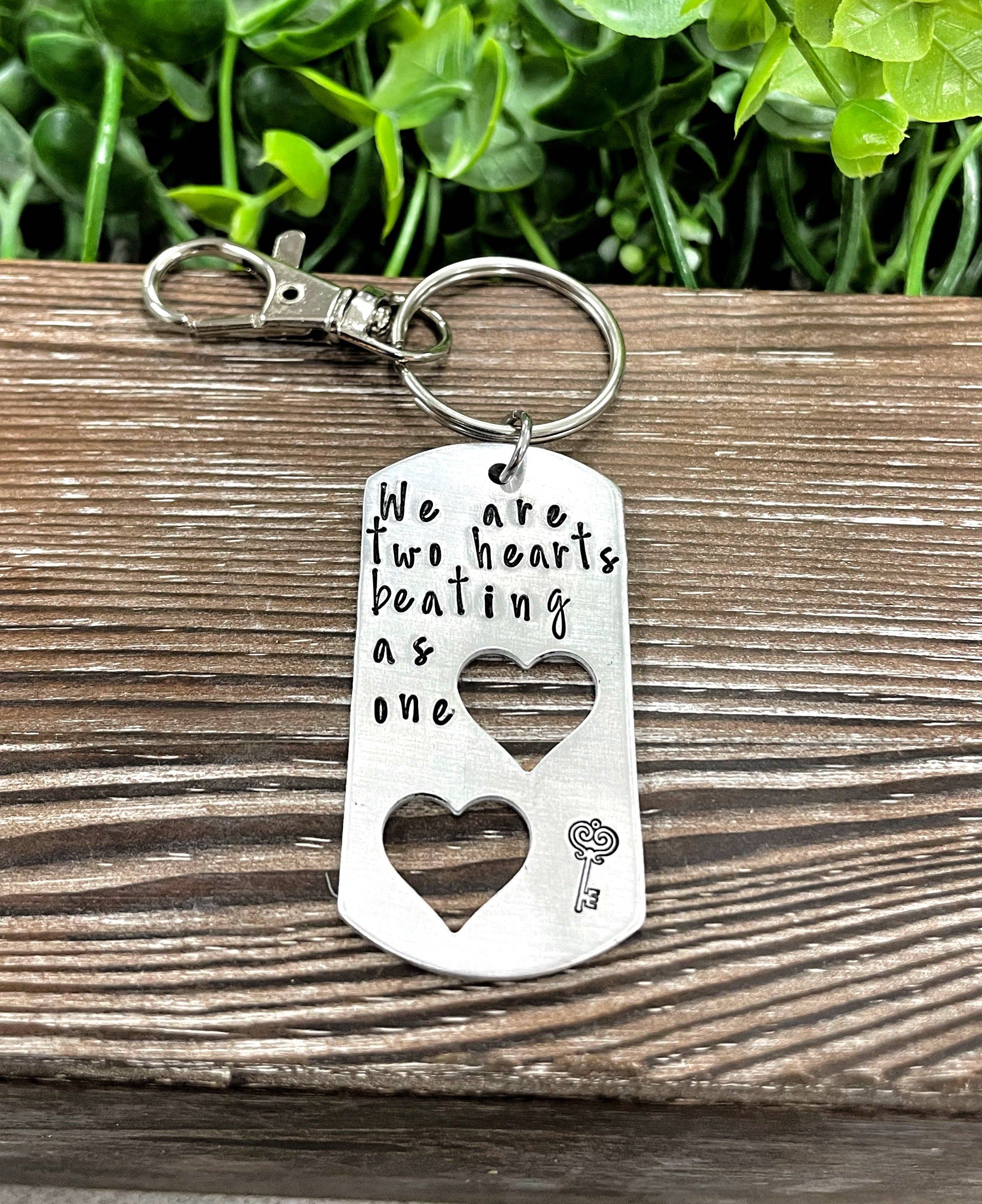 Handmade by Marlayna - Wholesale Keychain - Unisex - Two Hearts Beating as One Hand Stamped Key Chain Valentines Day Gift3