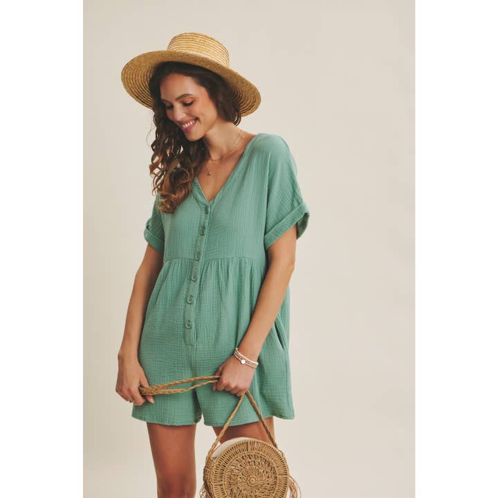 in february - Wholesale Romper - Women's - MINERAL-WASHED COTTON GAUZE OVERSIZED ROMPER
