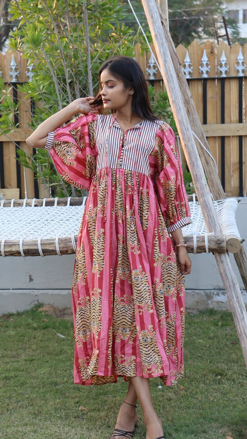 GYPSY STUDIO - Wholesale Dress – Women's - Indian Soft Cotton Printed Summer Dress Night Midi Girl