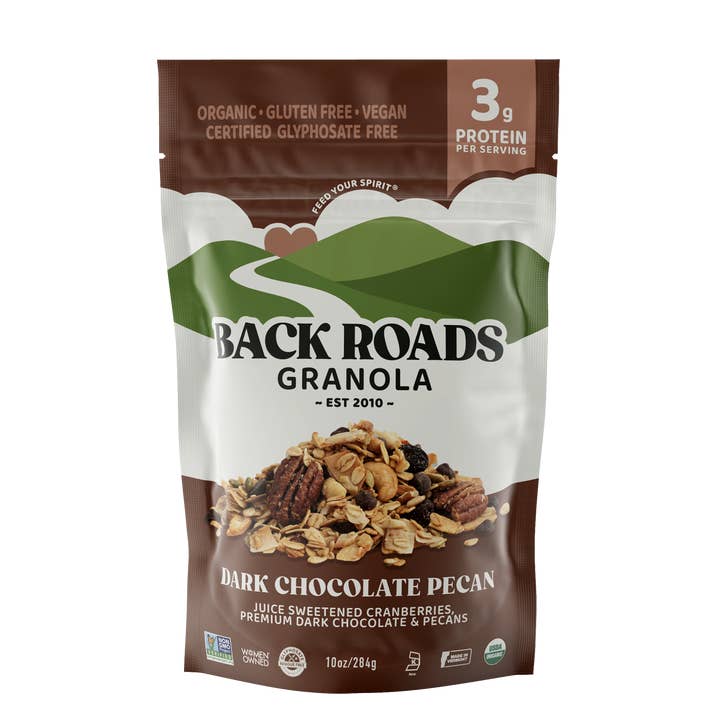 Dark Chocolate Pecan Granola for wholesale by Back Roads Granola
