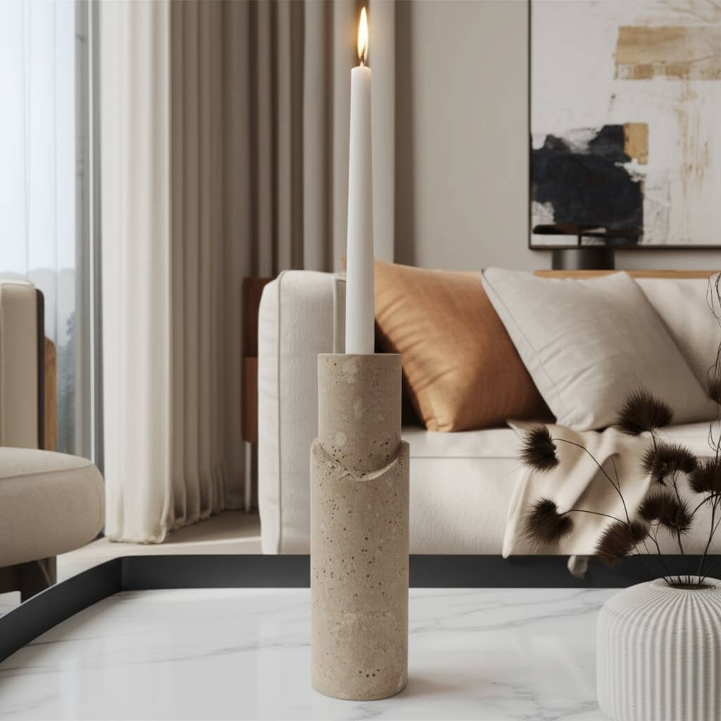 Sagebrook Home - Vendita all'ingrosso Portacandele - Portacandele a stelo - Travertino grezzo color marmo beige, 7 pollici.1