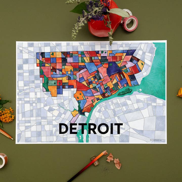Detroit Map Kunstdruck für den Großhandel von Terratorie Maps + Goods