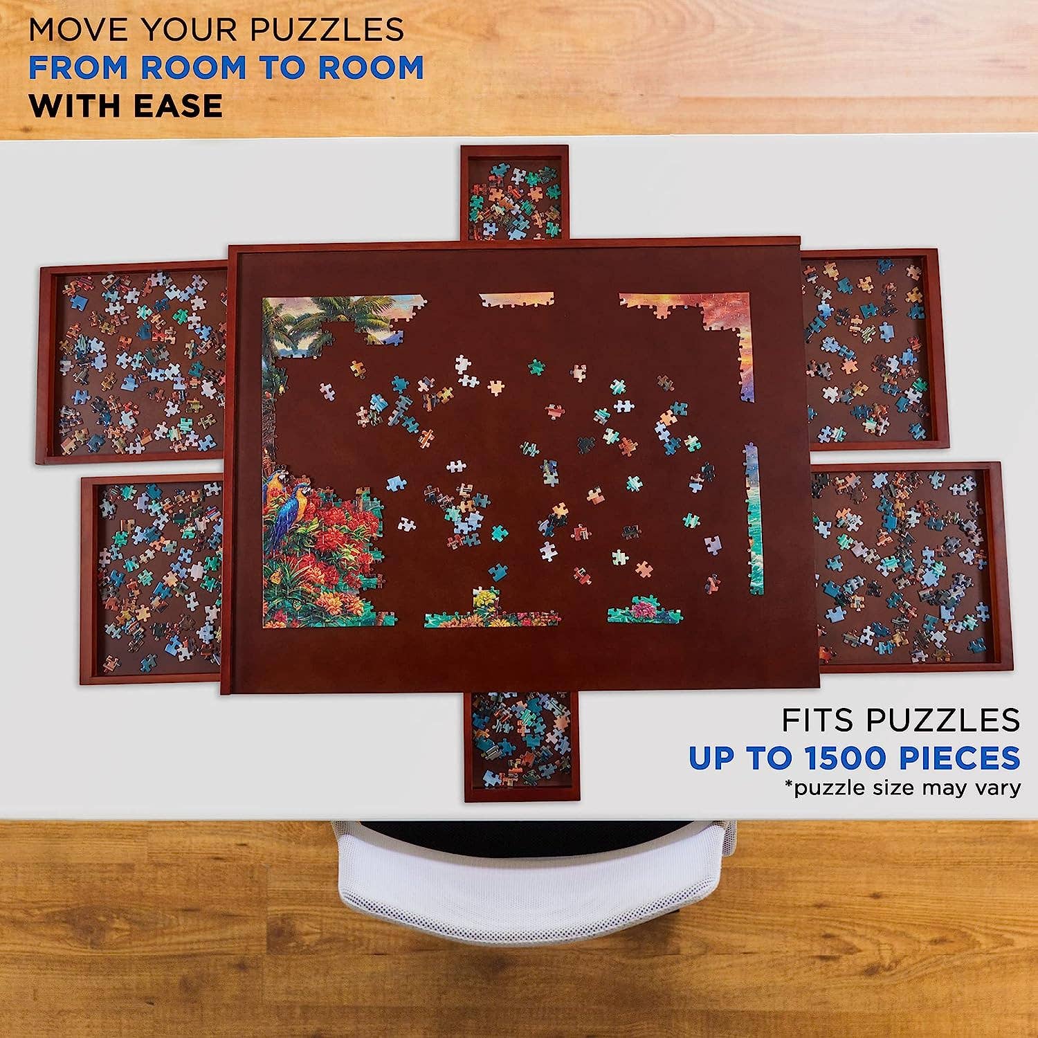 Jumbl – Großhandel Puzzle - Erwachsene – 1500-teiliges Puzzletafel aus Holz, 27 Zoll x 35 Zoll mit Deckel2