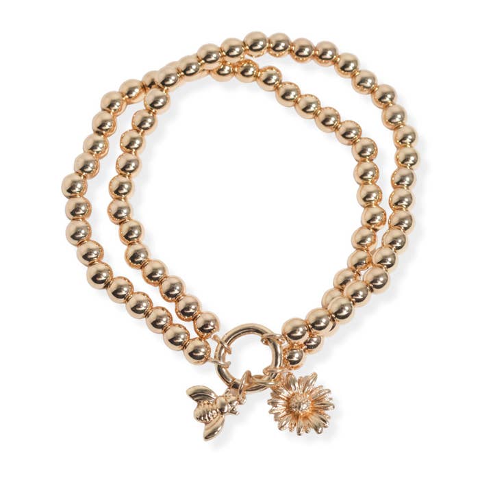 Bumble bee flower charm ball beaded stretch bracelet for wholesale by SOPHIA WHOLESALE