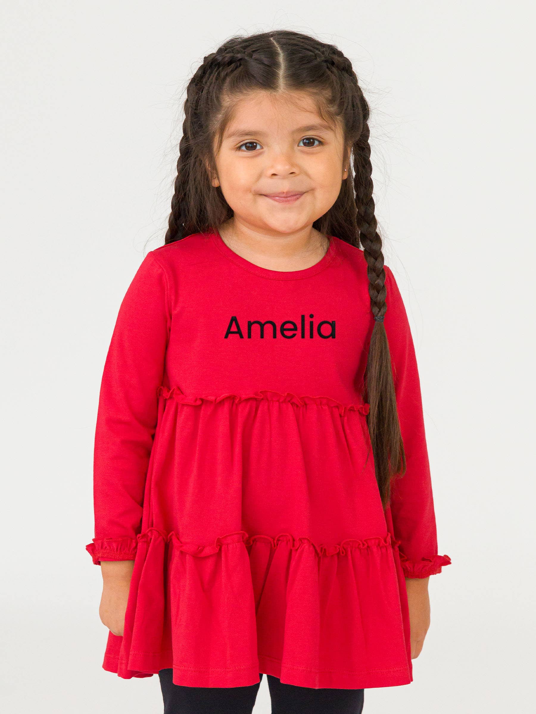 Girls Red Knit Ruffle Tiered Tunic Top for wholesale on Faire6
