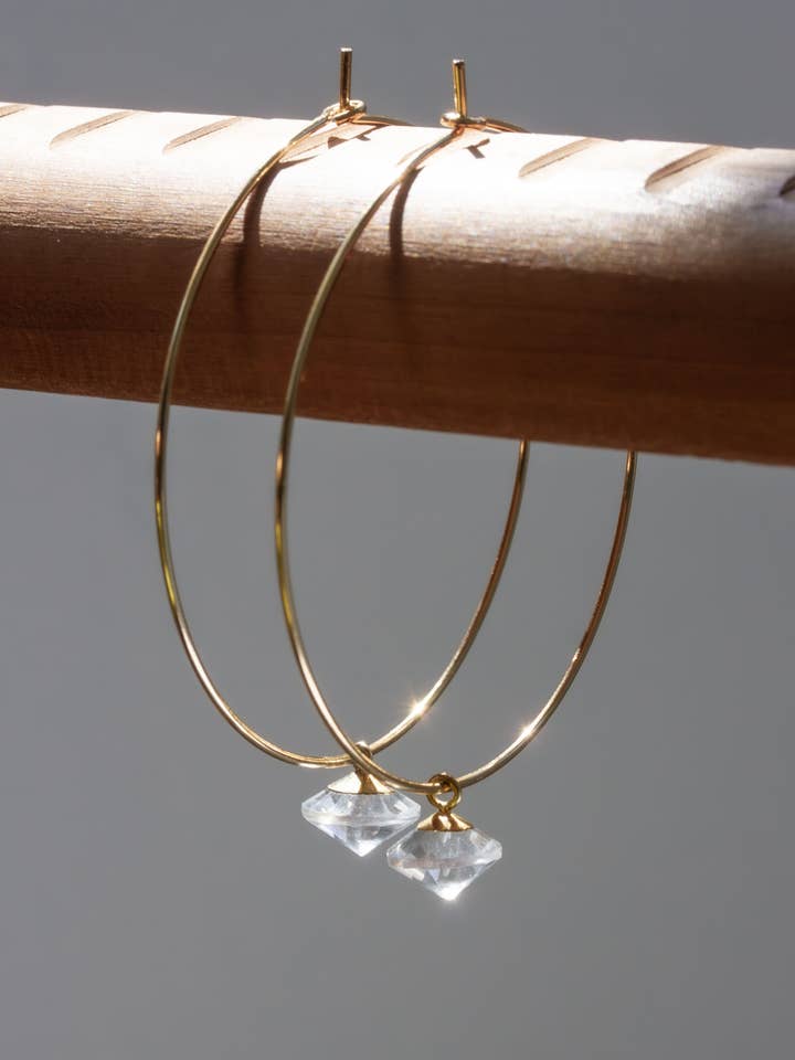 14Kt Sterling Silver Sightings Hoop Earring - Clear Quartz for wholesale by Luna Norte