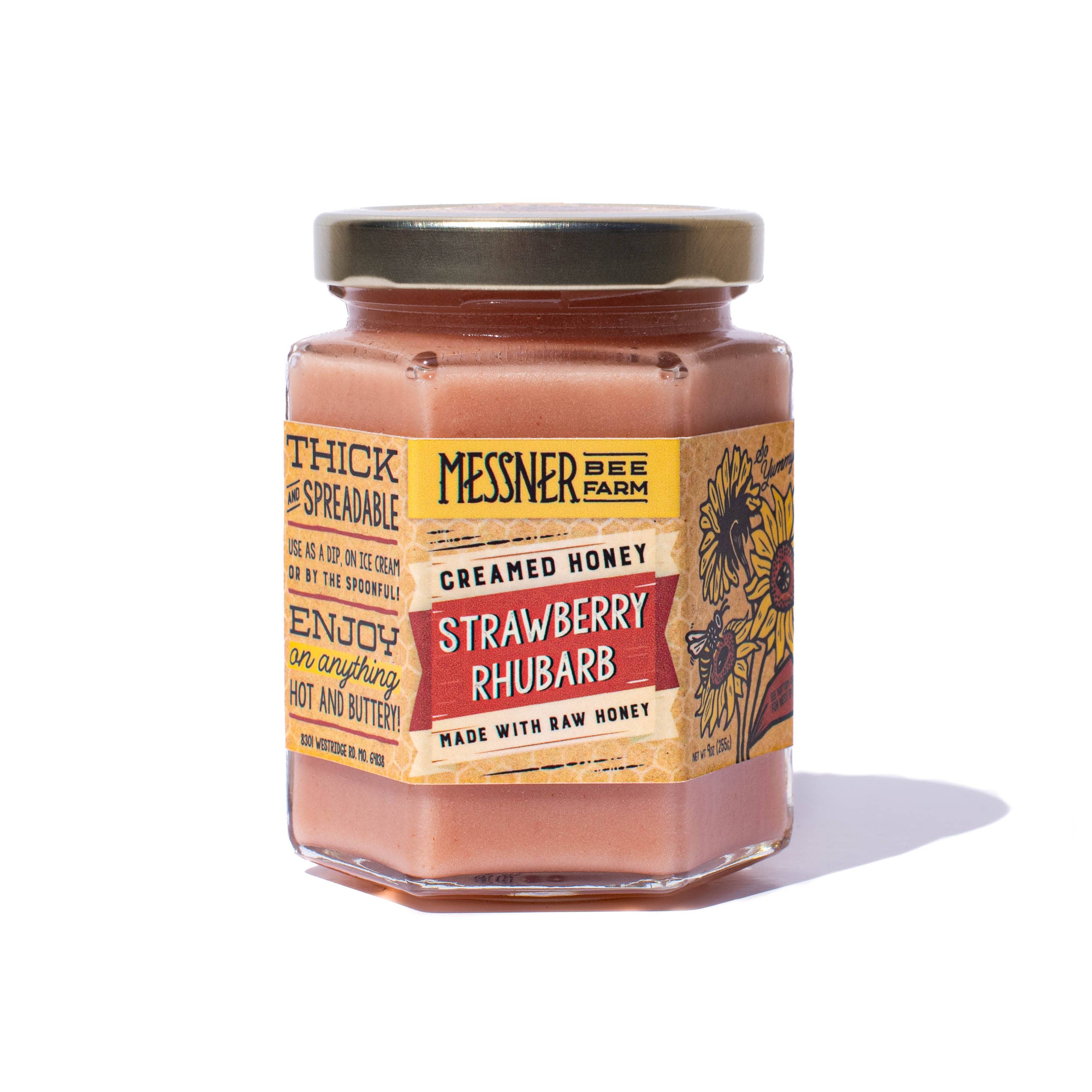 Messner Bee Farm - Wholesale Honey - Strawberry Rhubarb Creamed Honey / 9oz. / Kansas City