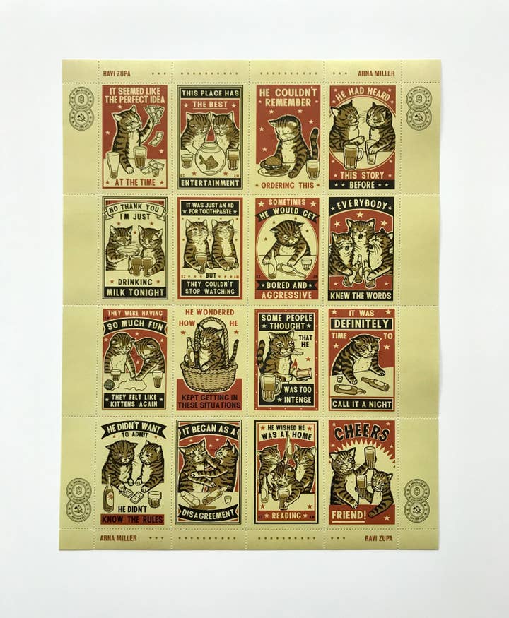 The Portland Stamp Company - Wholesale Rubber/Decorative Stamp - Drunk Cats - Lick & Stick Stamps0