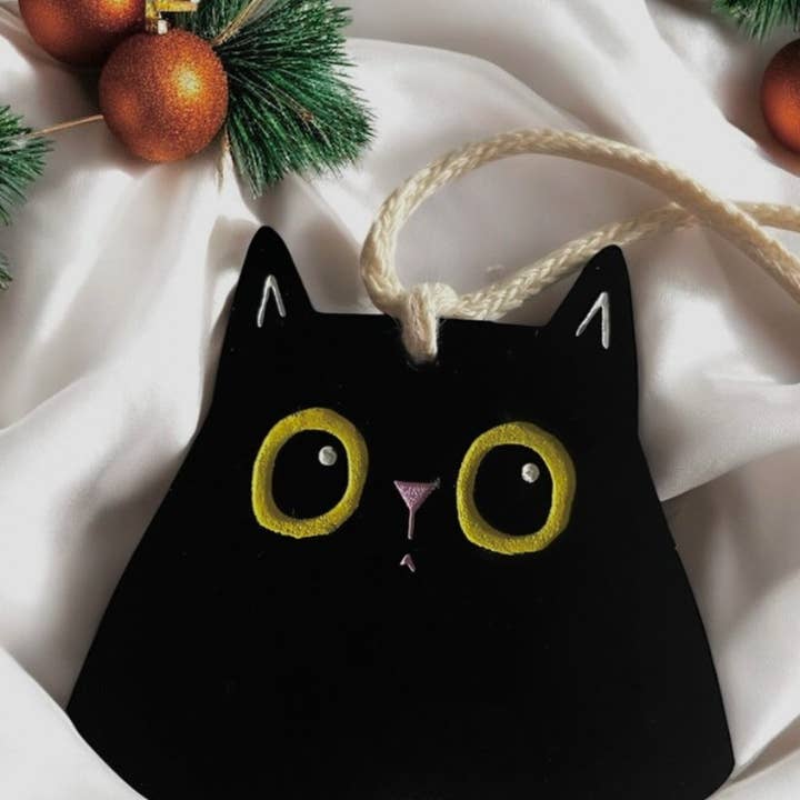 Ornamento de Natal Gato Preto, Presente de Natal para Amante de Gatos por atacado de Cherry Moonlight Co