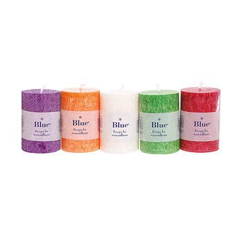 Candele piccoli cilindri colori acidi assortiti in scatola per la vendita all'ingrosso da parte di Ecodis - Grand Beau