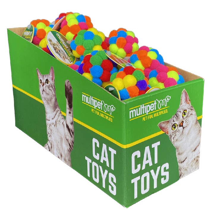 MULTIPET Pom Pom Ball w/Rattle 25pc for wholesale by King Wholesale Pet Goods