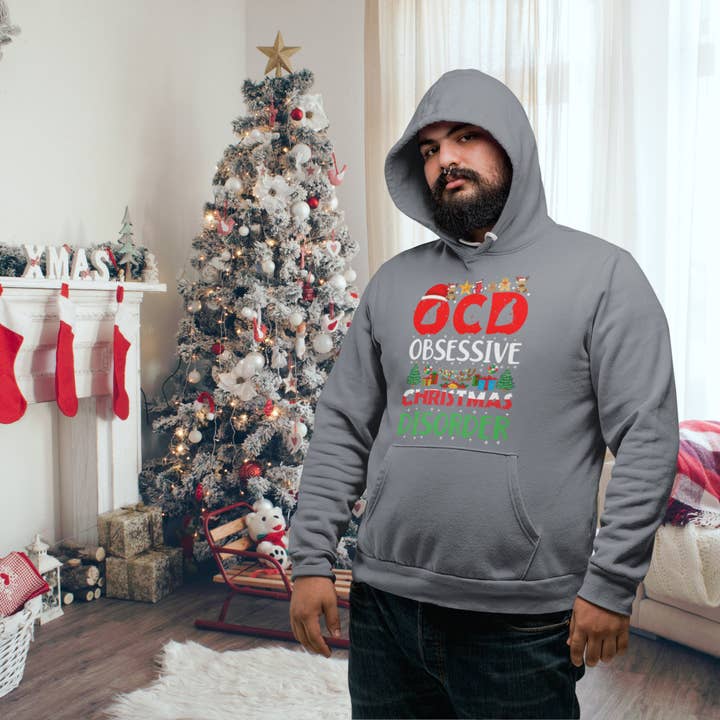 OCD Obsessive Christmas Disorder Grey Hoodie, Funny Gifts for wholesale by The Graceful Dragonfly