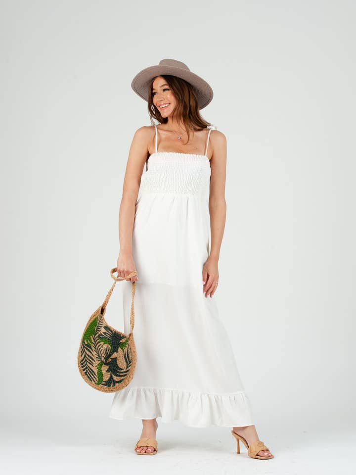 ROBE LONGUE À VOLANTS KIMBERLY, BLANCHE pour la vente par Lucca Couture