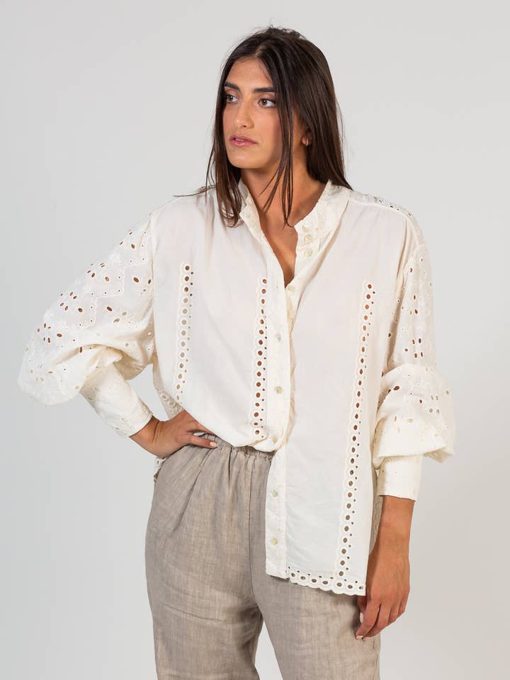 OPIFICIO DEI SOGNI by David Home srl - Wholesale Button Down Shirt - Women's - ANTIBES eyelet shirt 100% cotton, made in Italy1