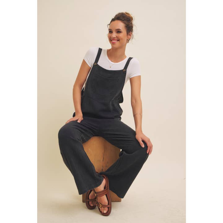 in february - Wholesale Jumpsuit - Women's - MINERAL-WASHED SUPER SOFT GAUZE WIDE-LEG OVERALL JUMPSUIT